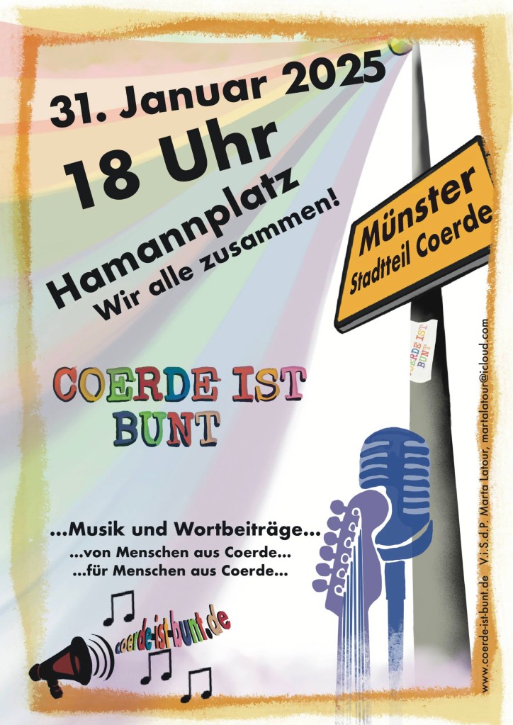 31. Januar 2025, 18 Uhr am Hamannplatz in Münster-Coerde: Kundgebung mit Musik!