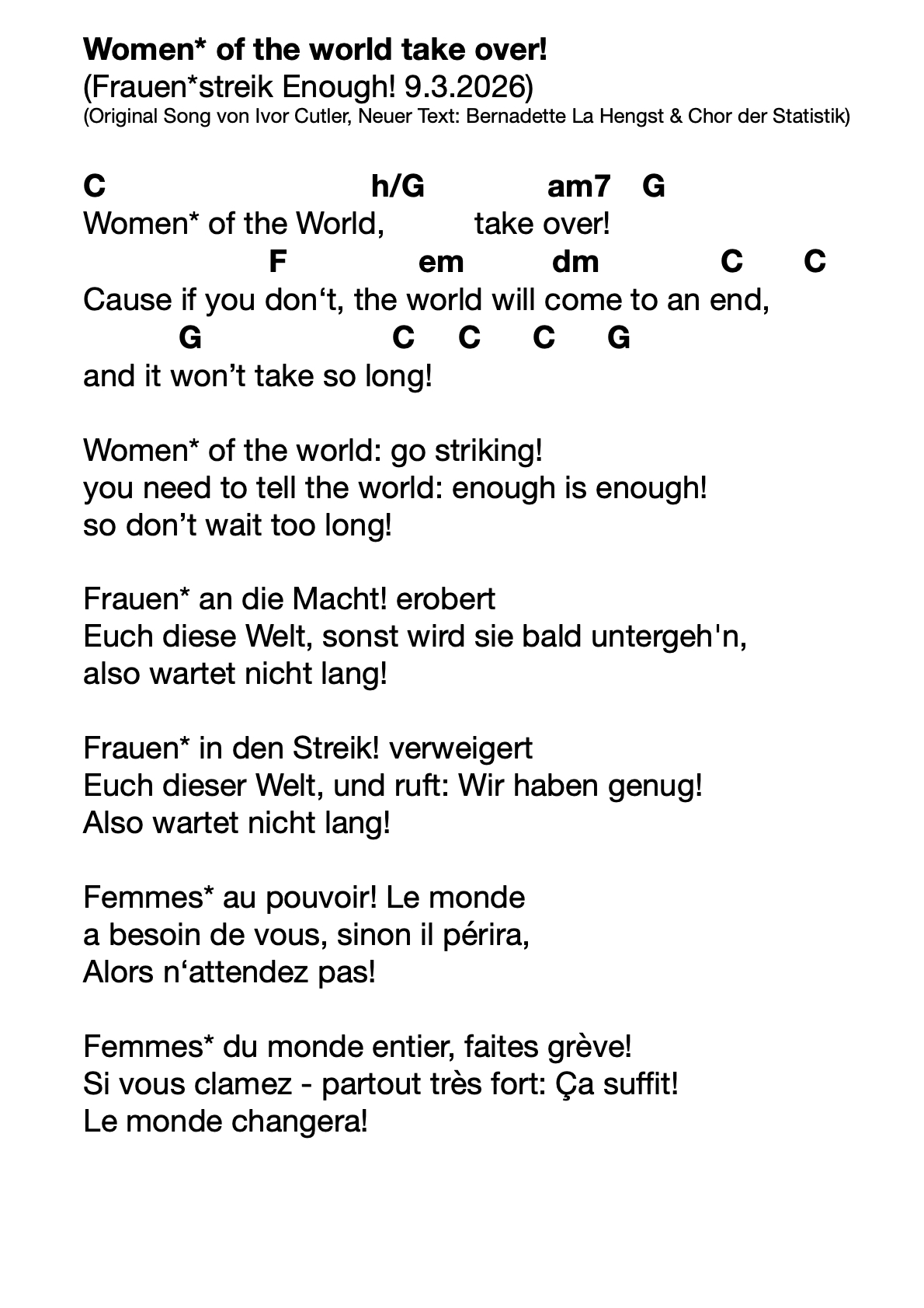 Liedtext von Women* of the world: Take over!